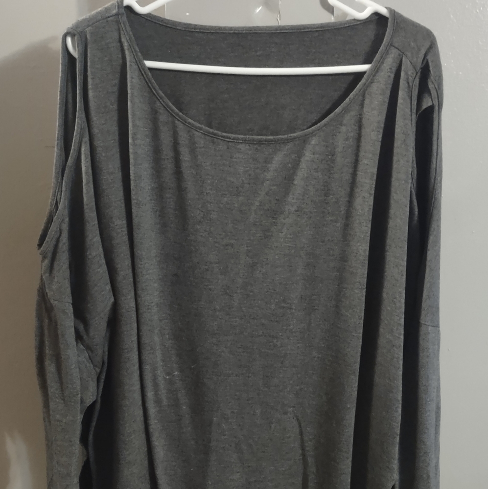 Womens Grey Long Sleeve Top with Cut Off Shoulders